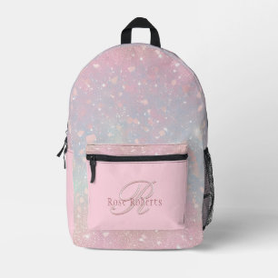 Sac À Dos Imprimé Élégant rose pâle Nom et monogramme Gui