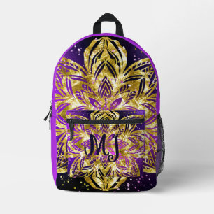 Sac À Dos Imprimé Elégant Shimmer Purple Gold Mandala Personnaliser