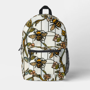 Sac À Dos Imprimé Élégant verre teinté d'abeille botanique art nouve