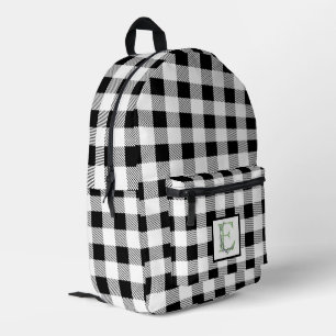 Sac À Dos Imprimé Élégant vichy noir blanc lettre E botanique