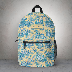 Sac À Dos Imprimé Élégant Vintage Jaune Turquoise Toile de Jouy Mono