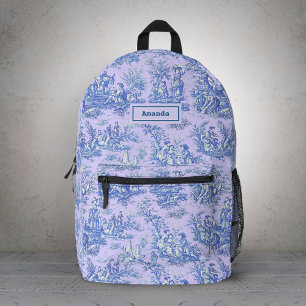 Sac À Dos Imprimé Élégant Vintage Romantique Bleu Violet Toile de Jo