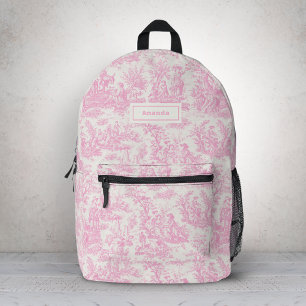 Sac À Dos Imprimé Élégant Vintage Rose Toile de Jouy Monogramme