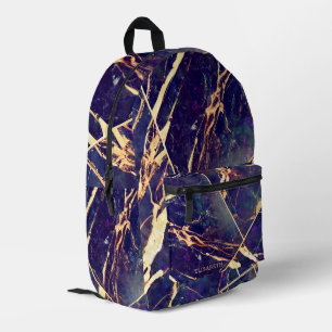 Sac À Dos Imprimé Élégant violet bleu or marbre Ajouter le nom Monog