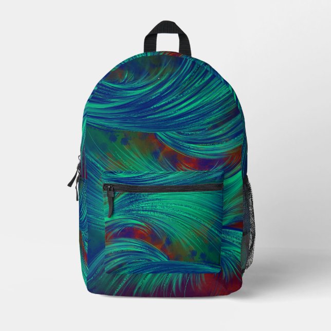 Sac À Dos Imprimé Elégante Abstraite plumes Vert Bleu (Recto)