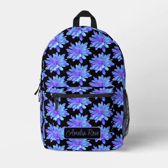 Sac À Dos Imprimé Élégante fleur florale violette bleu (Recto)