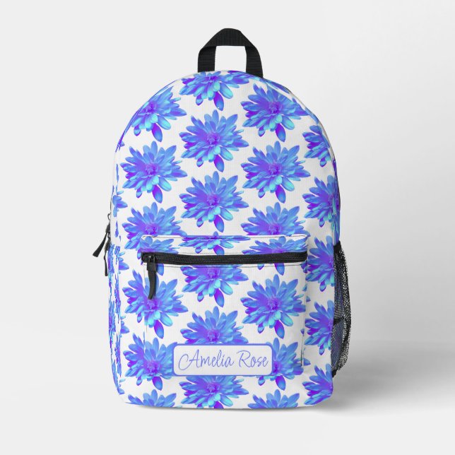 Sac À Dos Imprimé Élégante fleur florale violette bleu (Recto)