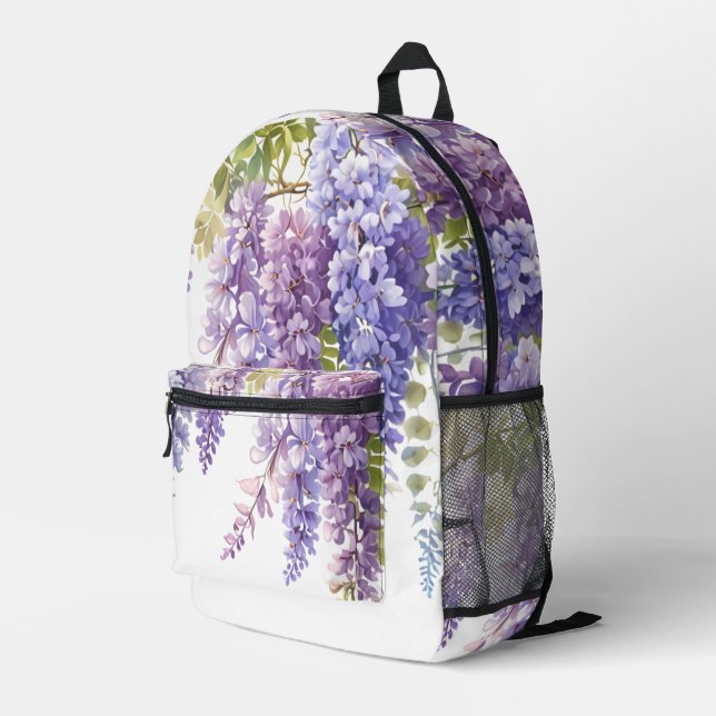 Sac À Dos Imprimé Elégante glycine d'aquarelle violette florale (Coin arrière droit)