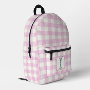 Sac À Dos Imprimé Élégante lettre monogramme I en vichy rose blanc