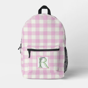 Sac À Dos Imprimé Élégante lettre R en monogramme gingham rose blanc