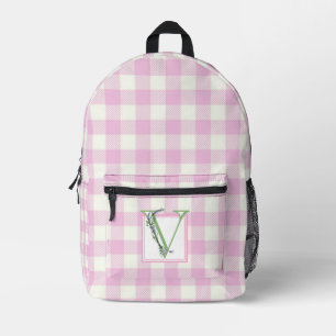 Sac À Dos Imprimé Élégante lettre V en gingham blanc rose monogramme
