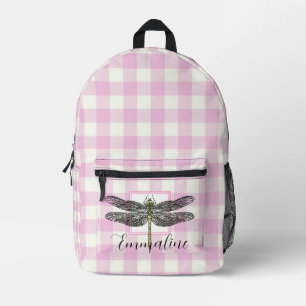 Sac À Dos Imprimé Élégante libellule rose blanc plaid personnalisez