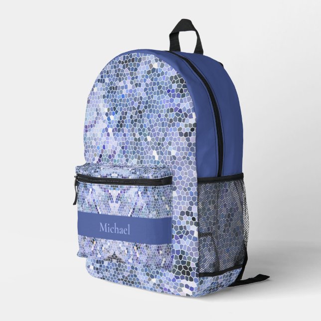 Sac À Dos Imprimé Elégante mosaïque bleue glace, coutume moderne (Coin arrière droit)