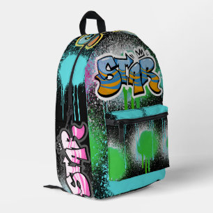 Sac À Dos Imprimé Elégante peinture au spray Graffiti coloré noir
