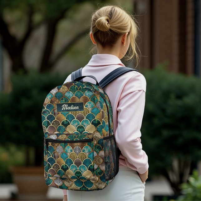Sac À Dos Imprimé Élégantes écailles de sirène vert turquoise or (Créateur téléchargé)
