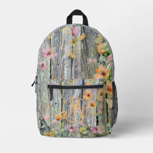 Sac À Dos Imprimé Élégantes fleurs sauvages botaniques grain de bois