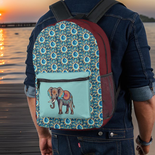 Sac À Dos Imprimé Eléphant et profonde Aqua Red Mandalas n Initiales (Créateur téléchargé)