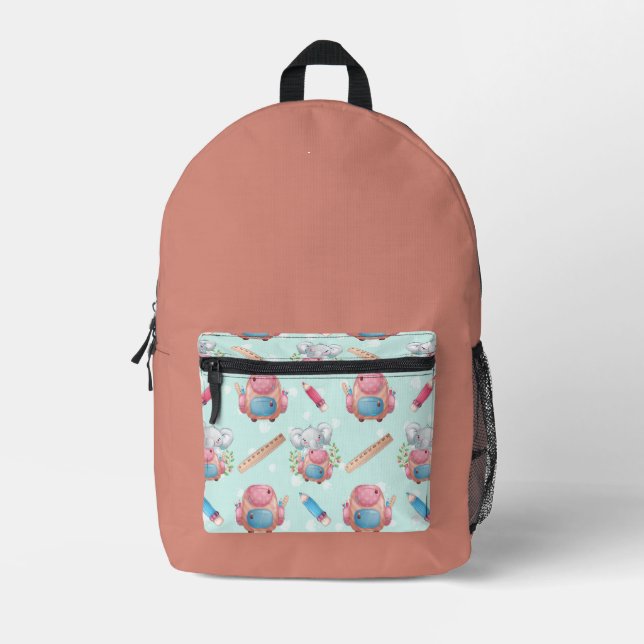 Sac À Dos Imprimé Éléphant motif de rentrée scolaire (Recto)