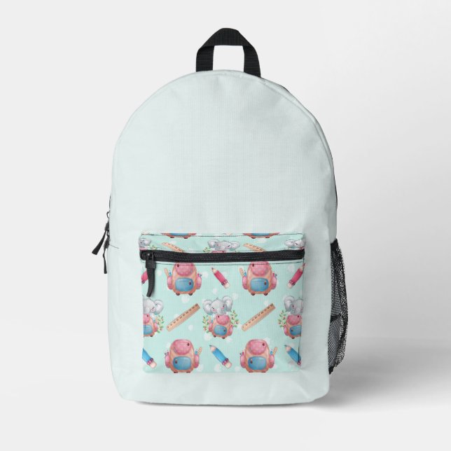Sac À Dos Imprimé Éléphant motif de rentrée scolaire (Recto)