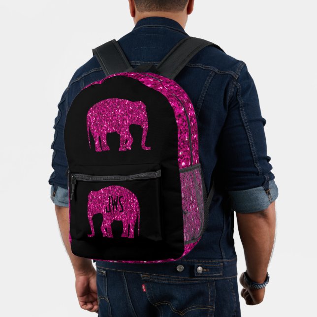 Sac À Dos Imprimé Eléphant rose brillant Monogramme personnalisé noi (Insitu (Modèle))