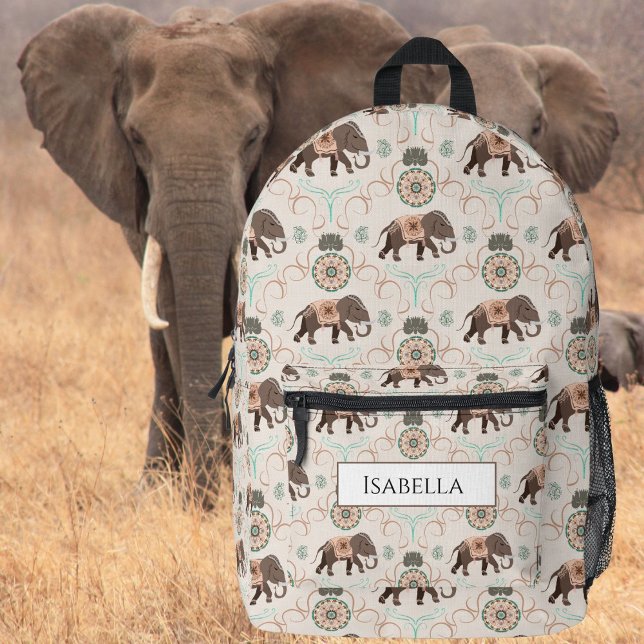 Sac À Dos Imprimé Éléphants Boho Style Inspiré d'Inde (Créateur téléchargé)