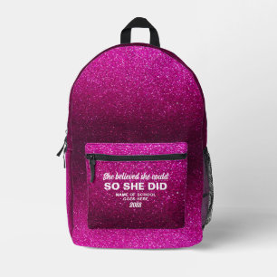 Sac À Dos Imprimé Elle a cru qu'elle pouvait Paillettes Rose Chaud