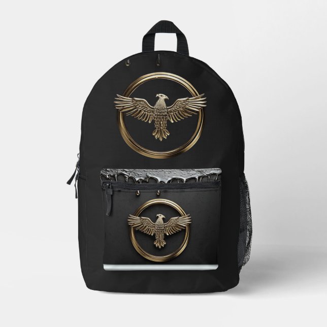 Sac À Dos Imprimé Emblème d'aigle doré aux ailes déployées (Recto)