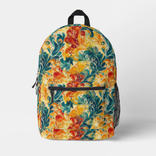 Sac À Dos Imprimé Emerald Green & Gold Abstrait Paisley Feuilles (3)