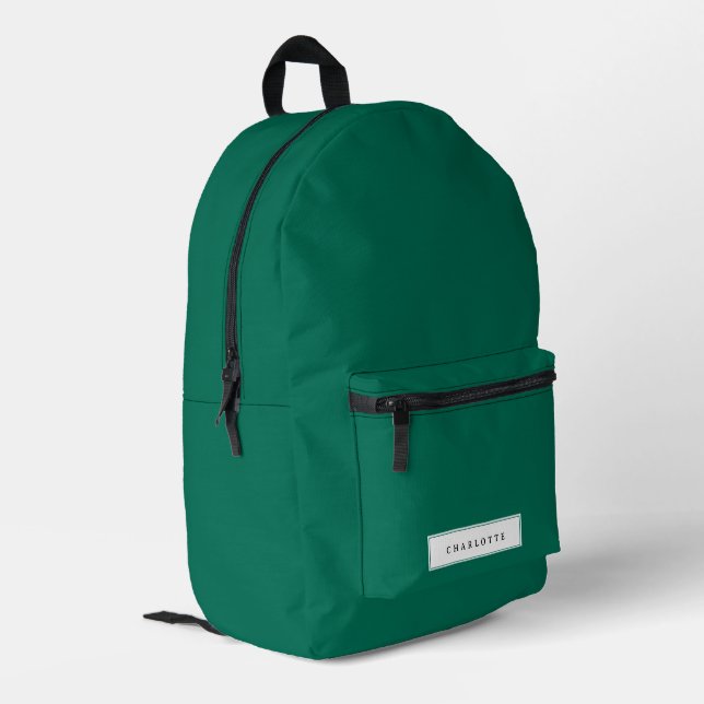 Sac À Dos Imprimé Émeraude vert moderne couleur solide Nom personnal (Coin arrière gauche)