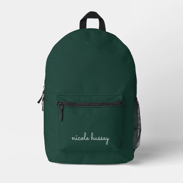 Sac À Dos Imprimé Émeraude verte | Moderne Monogramme élégant (Recto)