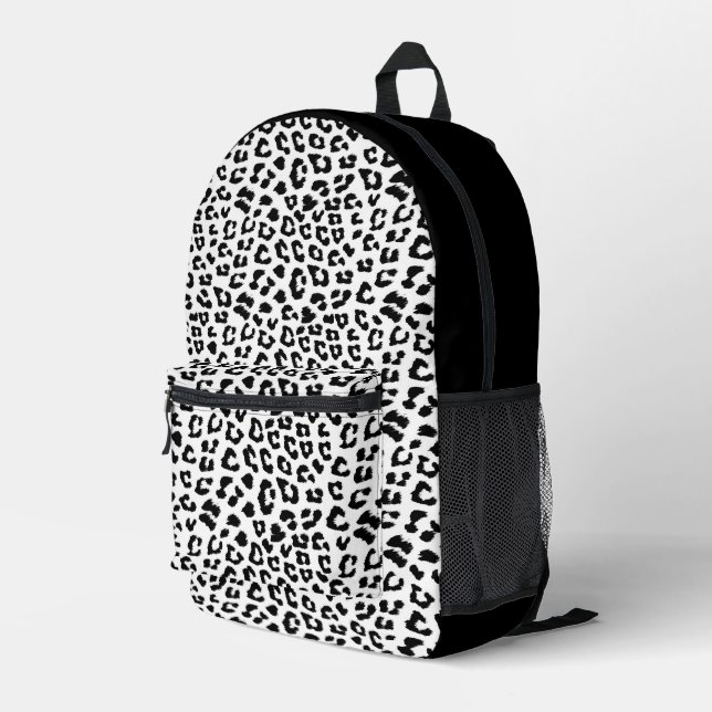 Sac À Dos Imprimé Empreinte de léopard noir et blanc (Coin arrière droit)