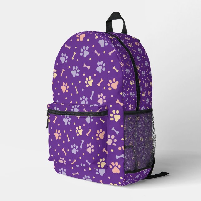 Sac à dos imprimé Empreinte de patte Pastel mignon (Coin arrière droit)