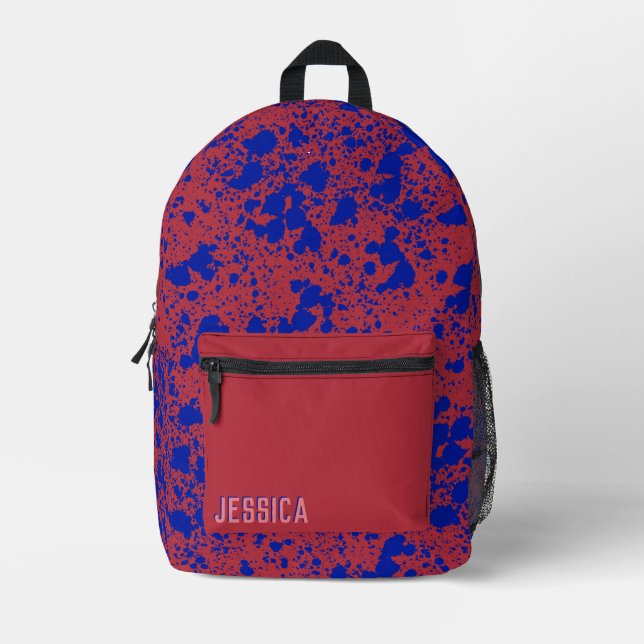 Sac À Dos Imprimé Encre bleue sur rouge simple moderne (Recto)
