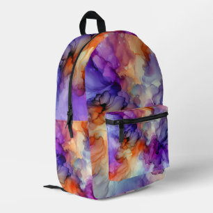 Sac À Dos Imprimé Encre d'alcool orange et violet Abstraite