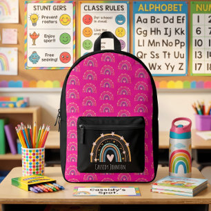 Sac À Dos Imprimé Enfants arc-en-ciel noir et rose