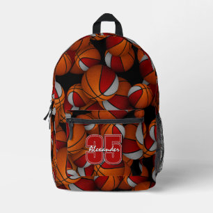 Sac À Dos Imprimé Enfants rouge gris équipe couleurs basketballs mot