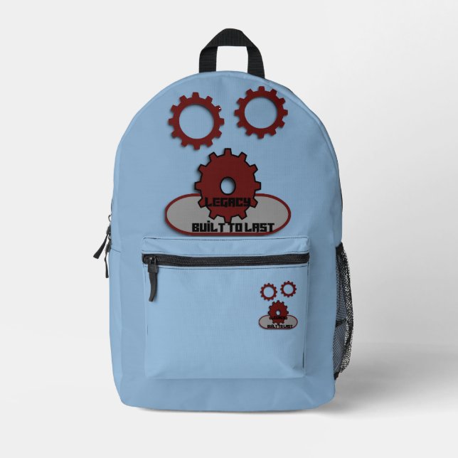 Sac À Dos Imprimé Engrenages de Blue Engineering "Conçus pour durer" (Recto)