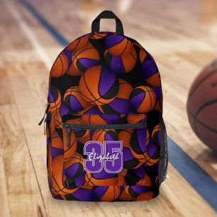 Sac À Dos Imprimé Équipe de basket-ball noir violet couleurs nom du