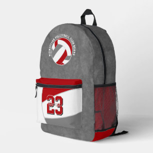 Sac À Dos Imprimé équipe de volley-ball gris rouge couleurs nom de l