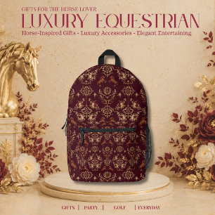 Sac À Dos Imprimé Équitation de luxe Bourgogne et Or