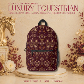 Sac À Dos Imprimé Équitation de luxe Bourgogne et Or