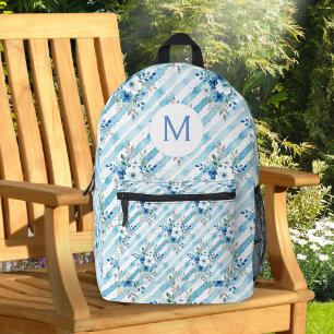 Sac À Dos Imprimé Esthétique de voyage florale bleue personnalisée
