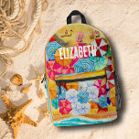 Sac À Dos Imprimé Été à la plage<br><div class="desc">Votre prénom sur le devant de ce sac à dos personnalisé avec un motif de parapluies colorés, des vagues sur une plage de sable et des bains de soleil, amusant de créer un pour chaque membre de la famille ou offrir en cadeau. CORRESPONDRE des articles dans notre magasin.</div>
