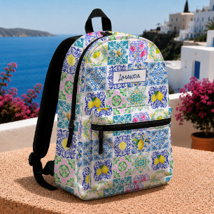 Sac À Dos Imprimé Été agrumes siciliens azulejo méditerranéen