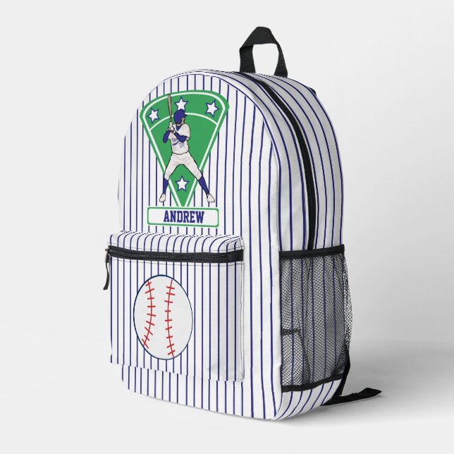 Sac À Dos Imprimé Étoile de base-ball personnalisée bleu (Coin arrière droit)