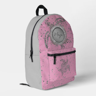 Sac À Dos Imprimé Étoiles de tortue en argent glam sur rose Personna