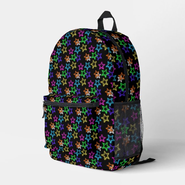Sac À Dos Imprimé Étoiles Néon Sur Fond Noir (Coin arrière droit)
