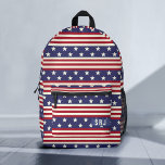 Sac À Dos Imprimé Étoiles patriotiques et rayures drapeau américain<br><div class="desc">Ce sac à dos cool a un motif patriotique étoilé et rayé inspiré du drapeau américain. Le design extensible est fait dans les tons rouge, blanc cassé et bleu. Inclure votre monogramme personnalisé sur la poche. Célébrez votre amour des Etats-Unis avec ces sacs qui sont parfaits pour transporter pour le...</div>