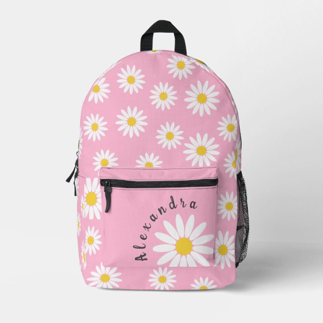 Sac À Dos Imprimé Faisceau rose et blanc et nom (Recto)