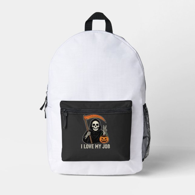 Sac À Dos Imprimé Faucheuse J'aime Mon Travail Design Halloween (Recto)